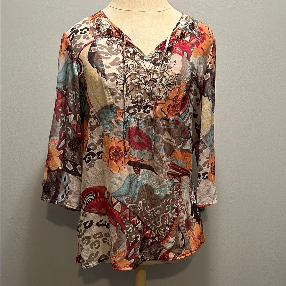 Chico's Vibrant Patchwork Women's Top